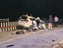 Sigra tabrak warung lalu hantam beton jembatan, dua orang tewas di SP2 Timika